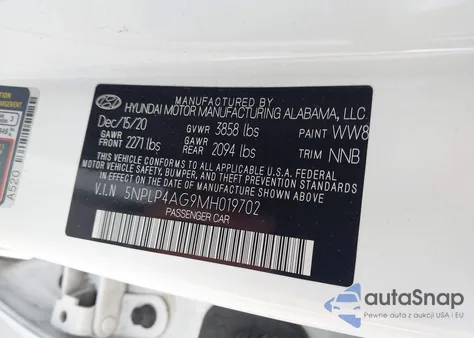 2021 Hyundai Elantra Limited z USA, uszkodzony, nr VIN 5NPLP4AG9MH019702